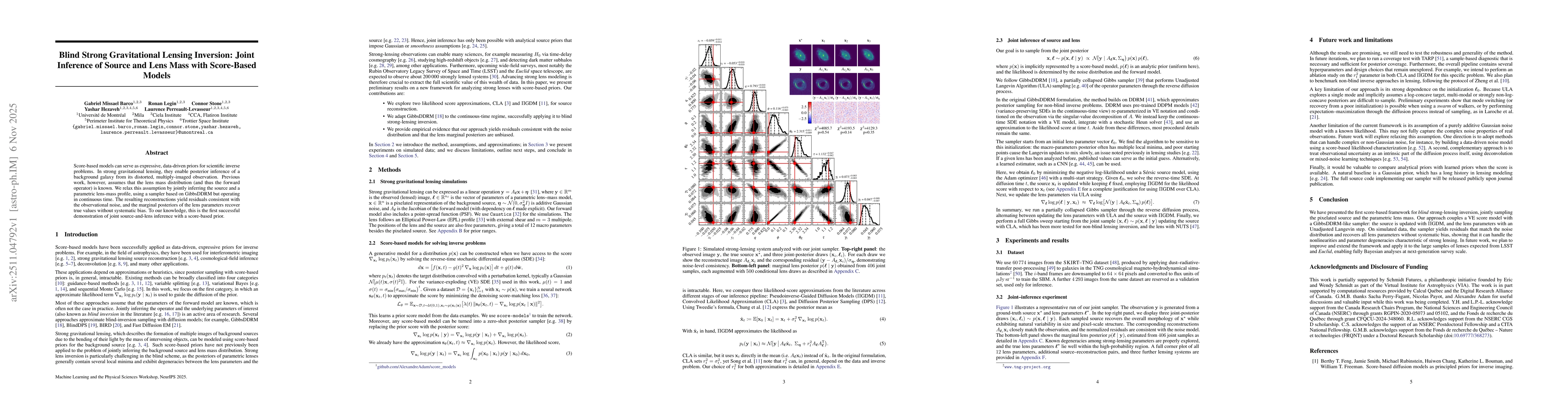 Thumbnail for Blind Strong Gravitational Lensing Inversion: Joint Inference of Source and Lens Mass with Score-Based Models