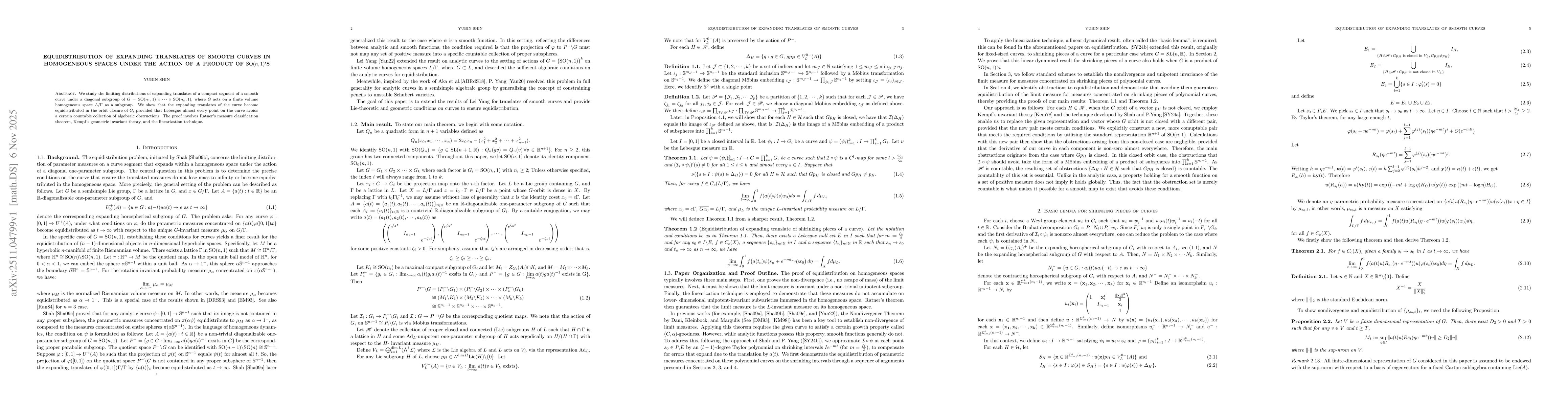 Thumbnail for Equidistribution of expanding translates of smooth curves in homogeneous spaces under the action of a product of SO(n,1)'s