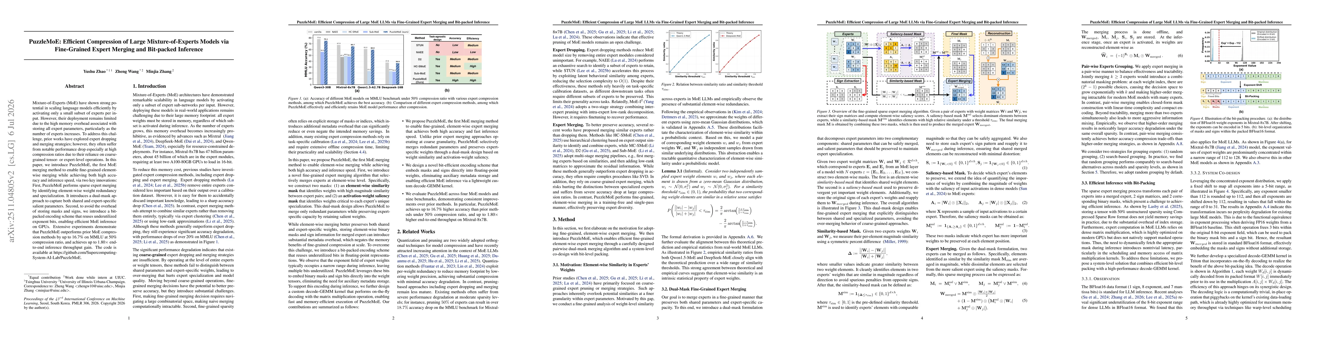 Thumbnail for PuzzleMoE: Efficient Compression of Large Mixture-of-Experts Models via Sparse Expert Merging and Bit-packed inference