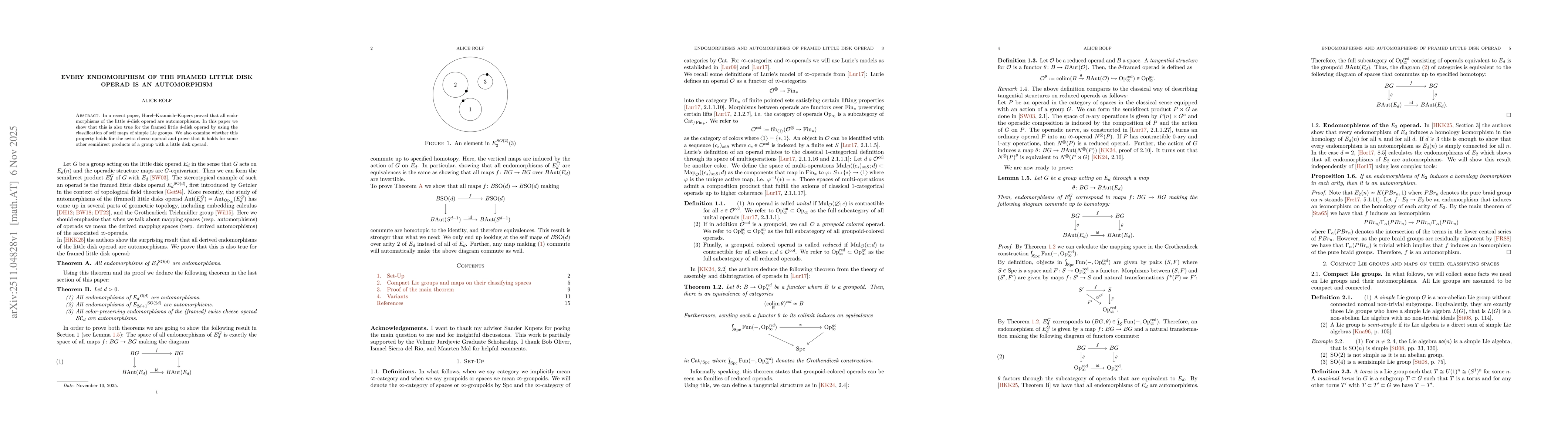 Thumbnail for Every Endomorphism of the Framed Little Disk Operad is an Automorphism