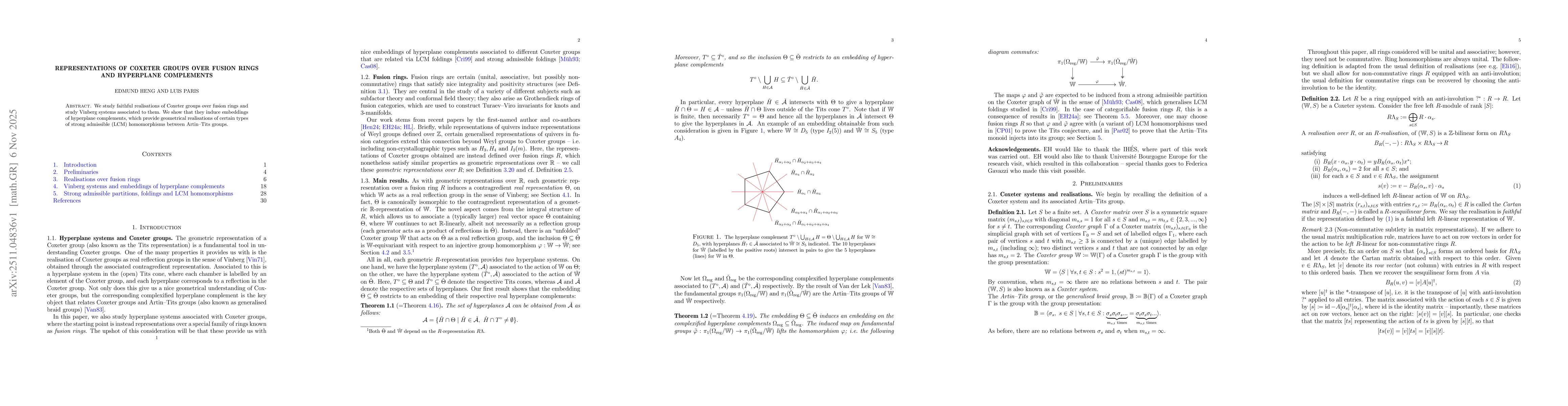 Thumbnail for Representations of Coxeter groups over fusion rings and hyperplane complements
