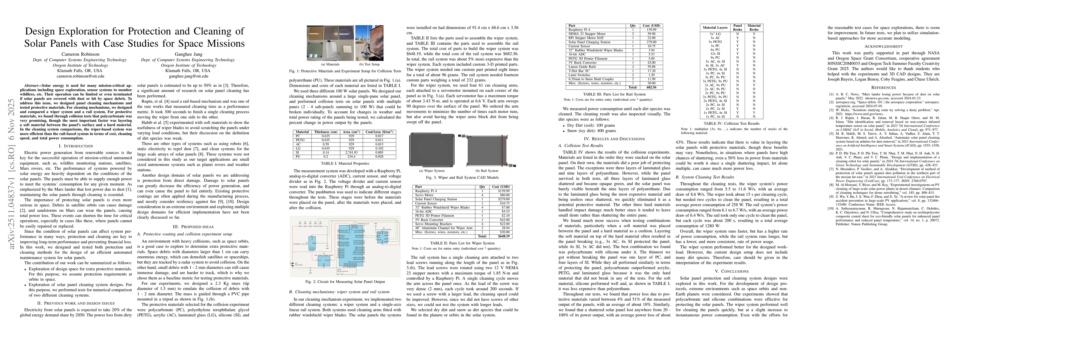 Thumbnail for Design Exploration for Protection and Cleaning of Solar Panels with Case Studies for Space Missions