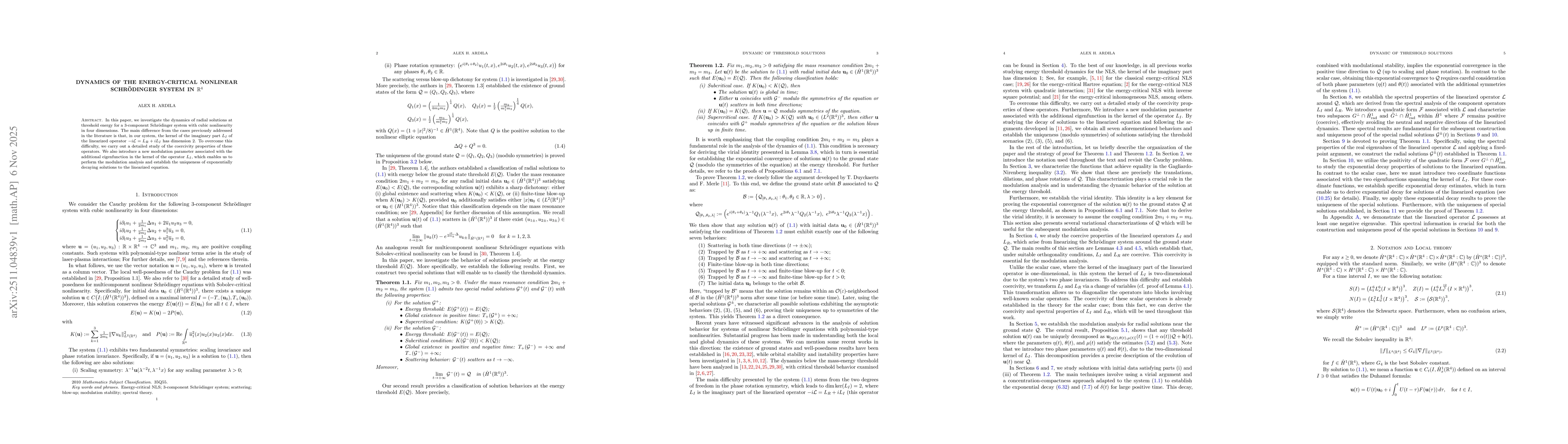 Thumbnail for Dynamics of the Energy-Critical Nonlinear Schrödinger System in ${\mathbb R}^{4}$