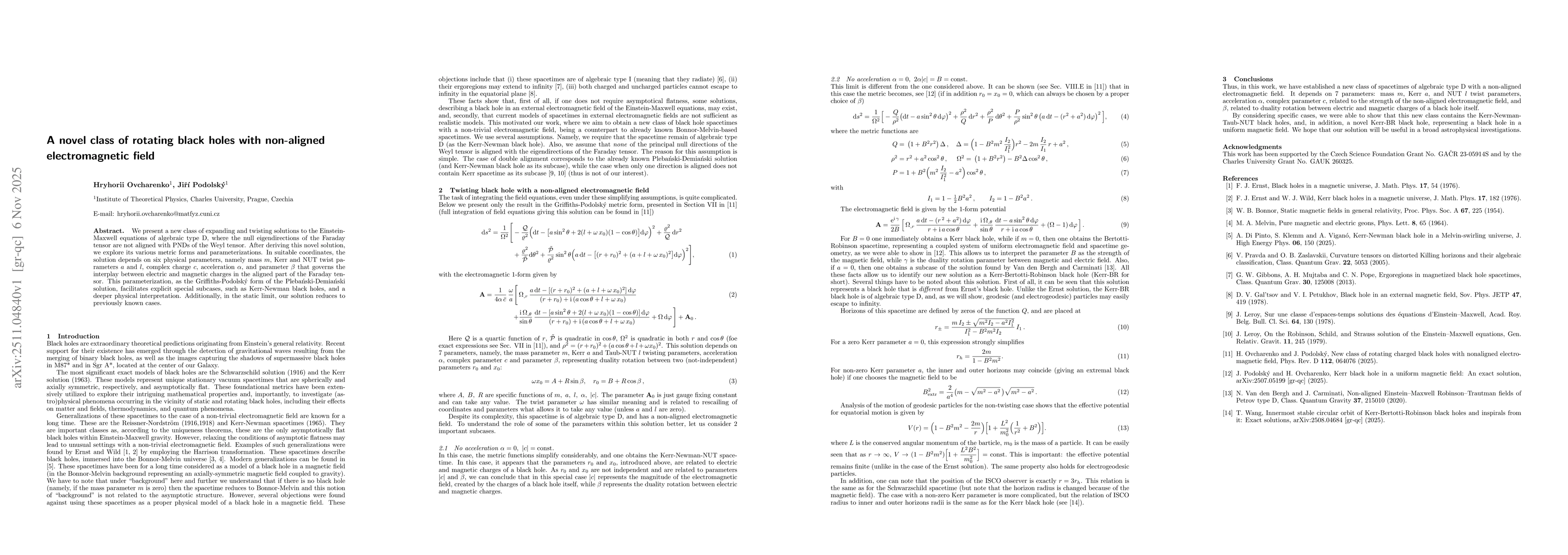 Thumbnail for A novel class of rotating black holes with non-aligned electromagnetic field