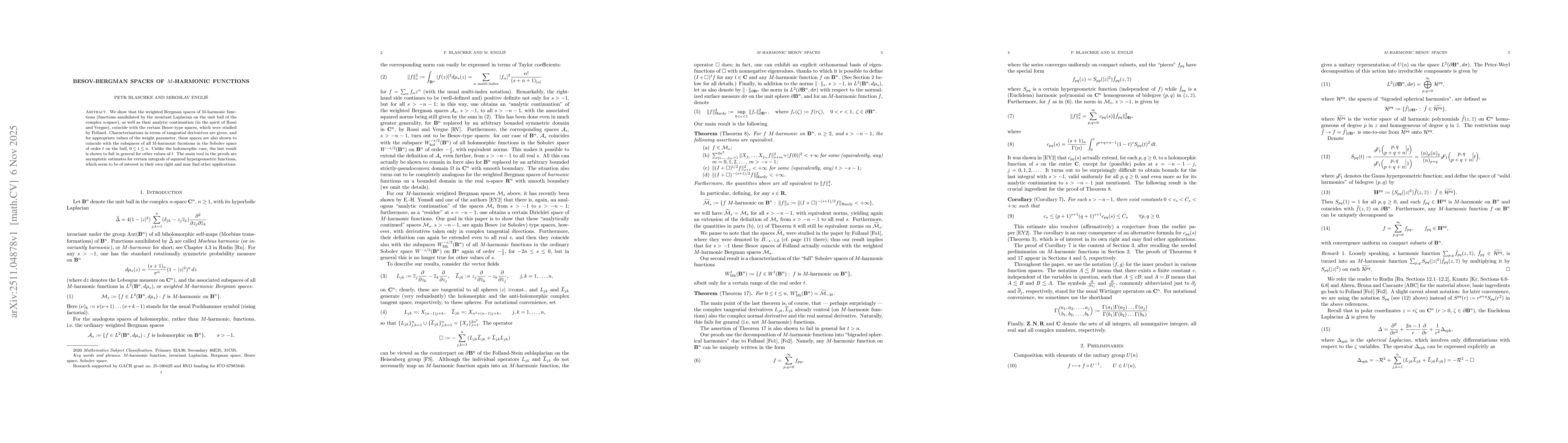 Thumbnail for Besov-Bergman spaces of $M$-harmonic functions