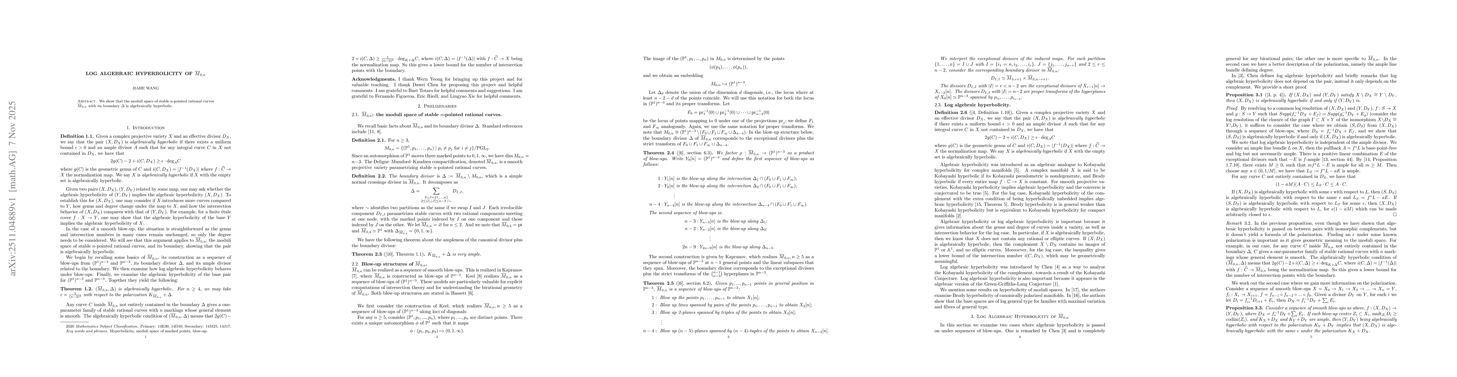 Thumbnail for Log algebraic hyperbolicity of $\overline{M}_{0,n}$