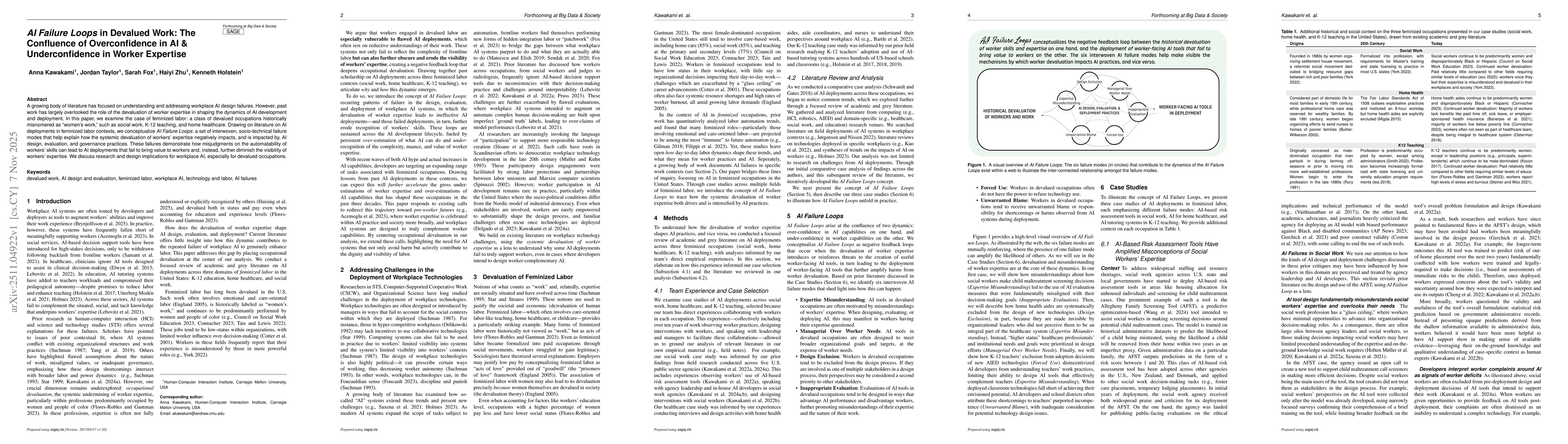 Thumbnail for AI Failure Loops in Devalued Work: The Confluence of Overconfidence in AI and Underconfidence in Worker Expertise