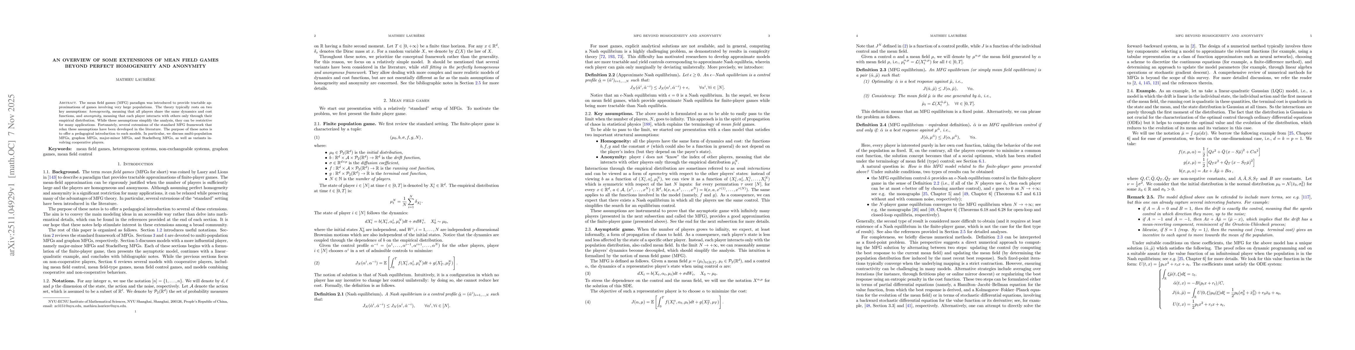 Thumbnail for An Overview of Some Extensions of Mean Field Games beyond Perfect Homogeneity and Anonymity