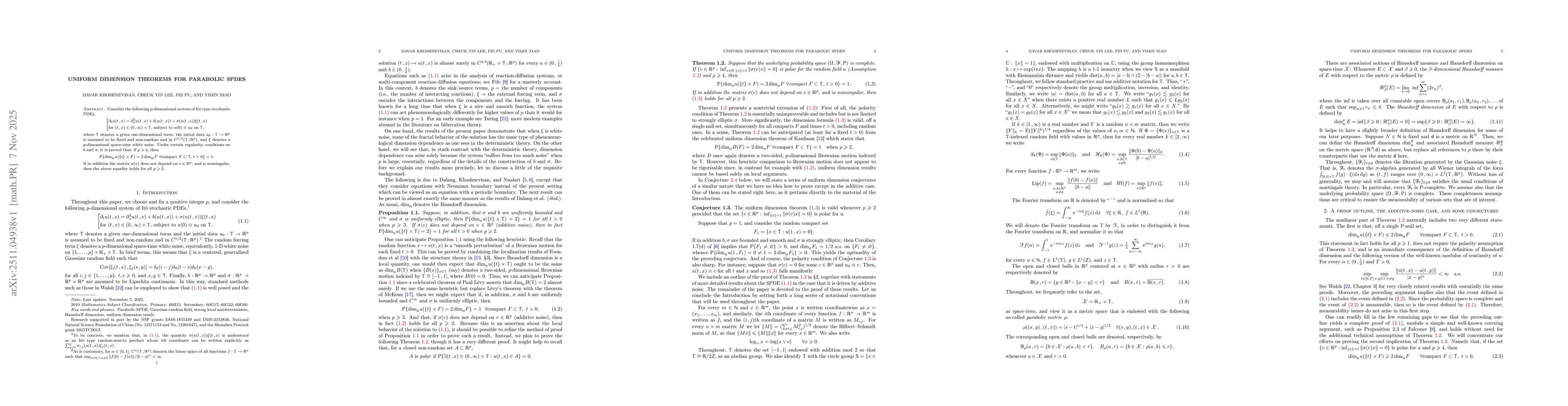 Thumbnail for Uniform dimension theorems for parabolic SPDEs