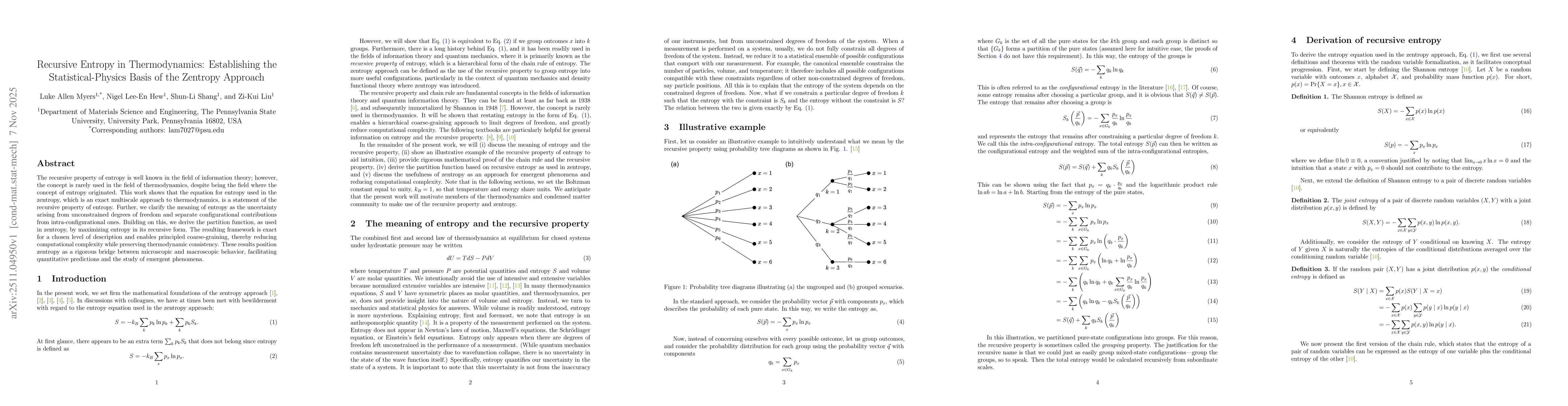 Thumbnail for Recursive entropy in thermodynamics: establishing the statistical-physics basis of the zentropy approach