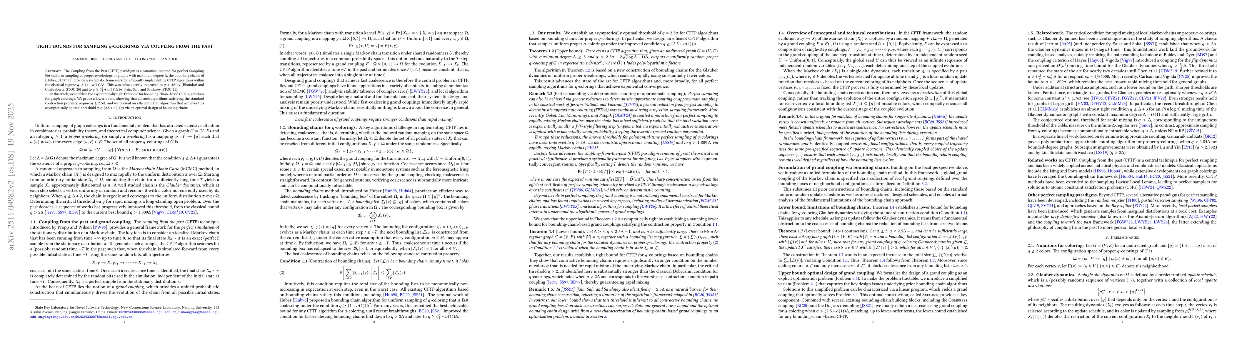 Thumbnail for Tight Bounds for Sampling q-Colorings via Coupling from the Past