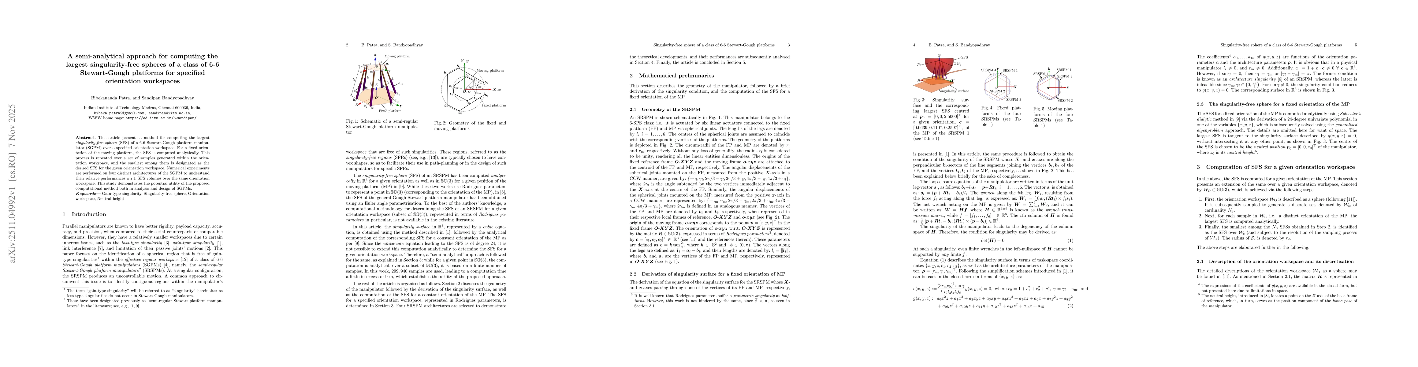 Thumbnail for A semi-analytical approach for computing the largest singularity-free spheres of a class of 6-6 Stewart-Gough platforms for specified orientation workspaces
