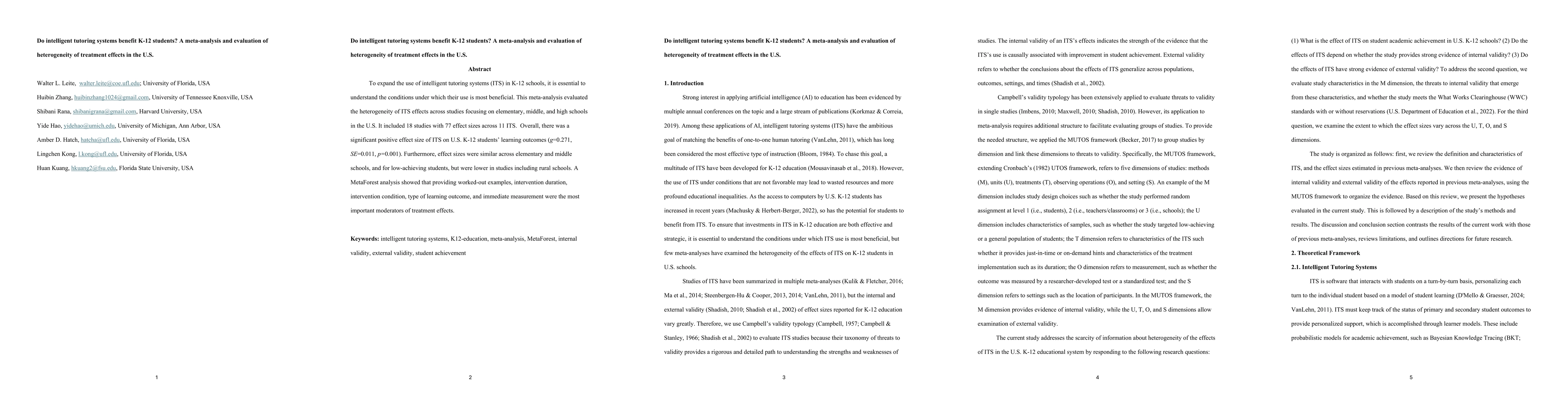 Thumbnail for Do intelligent tutoring systems benefit K-12 students? A meta-analysis and evaluation of heterogeneity of treatment effects in the U.S