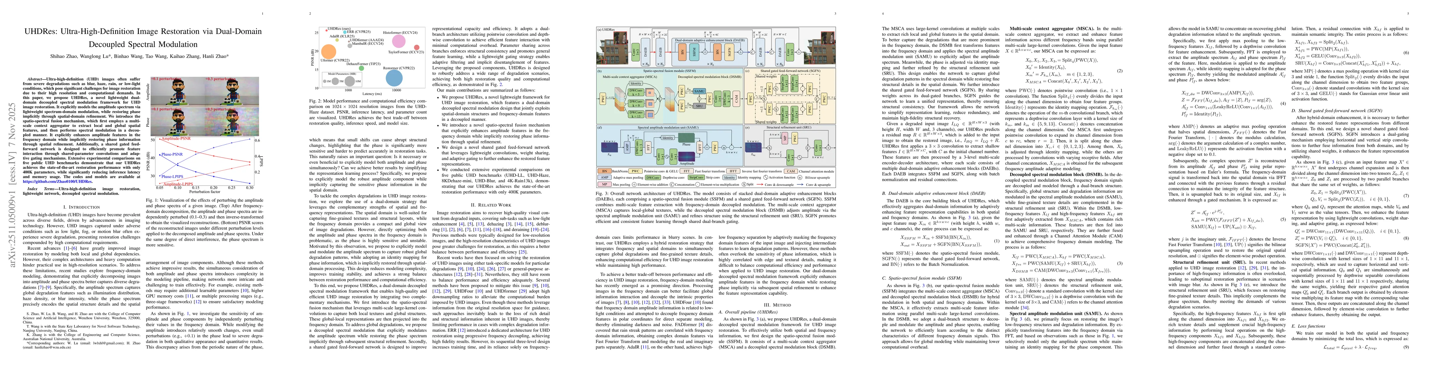 Thumbnail for UHDRes: Ultra-High-Definition Image Restoration via Dual-Domain Decoupled Spectral Modulation