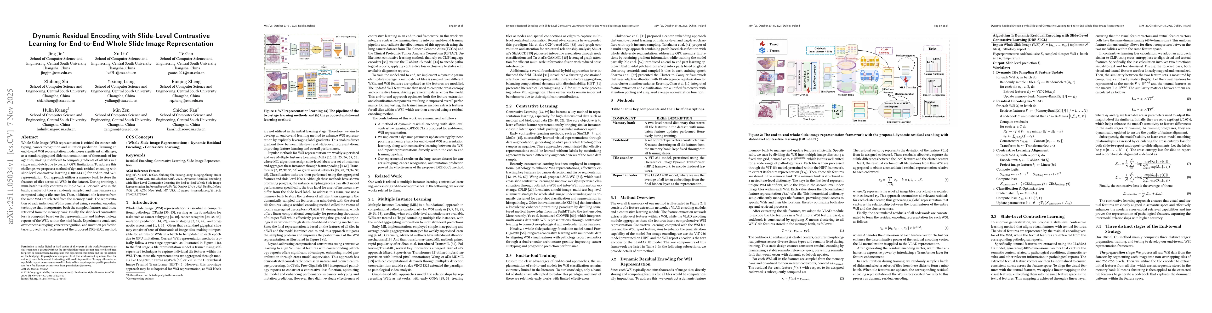 Thumbnail for Dynamic Residual Encoding with Slide-Level Contrastive Learning for End-to-End Whole Slide Image Representation