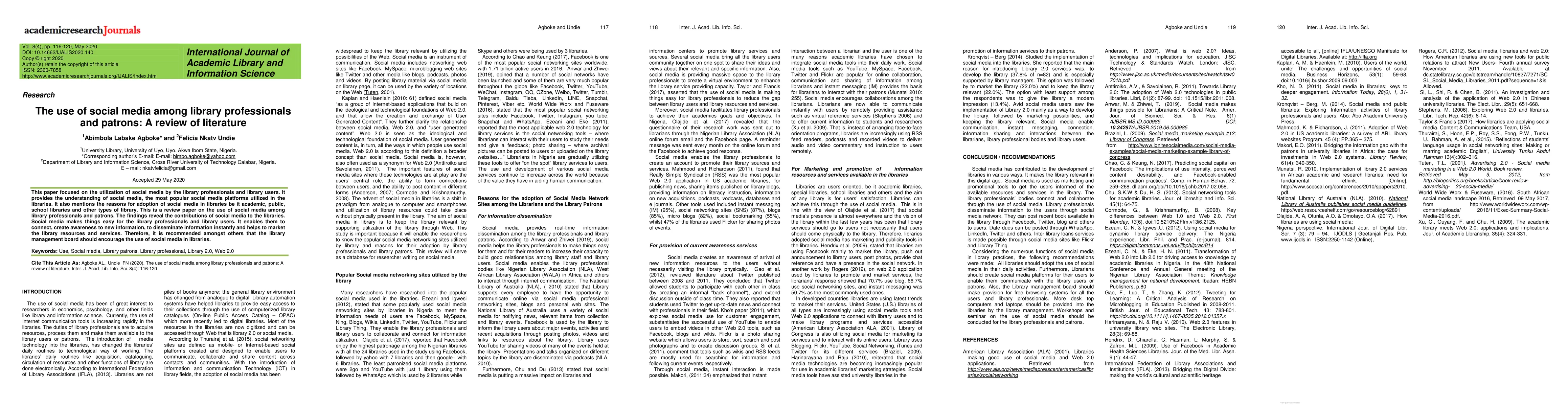 Thumbnail for The use of social media among library professionals and patrons: A review of literature