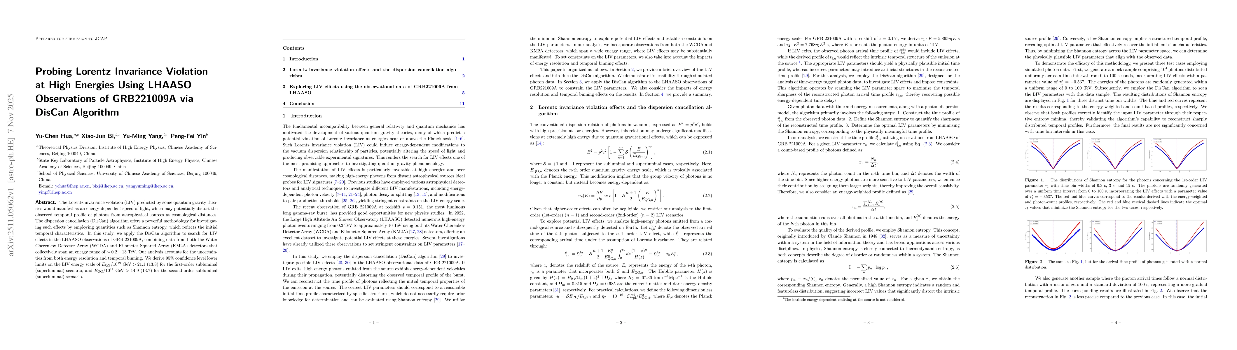 Thumbnail for Probing Lorentz Invariance Violation at High Energies Using LHAASO Observations of GRB221009A via DisCan Algorithm