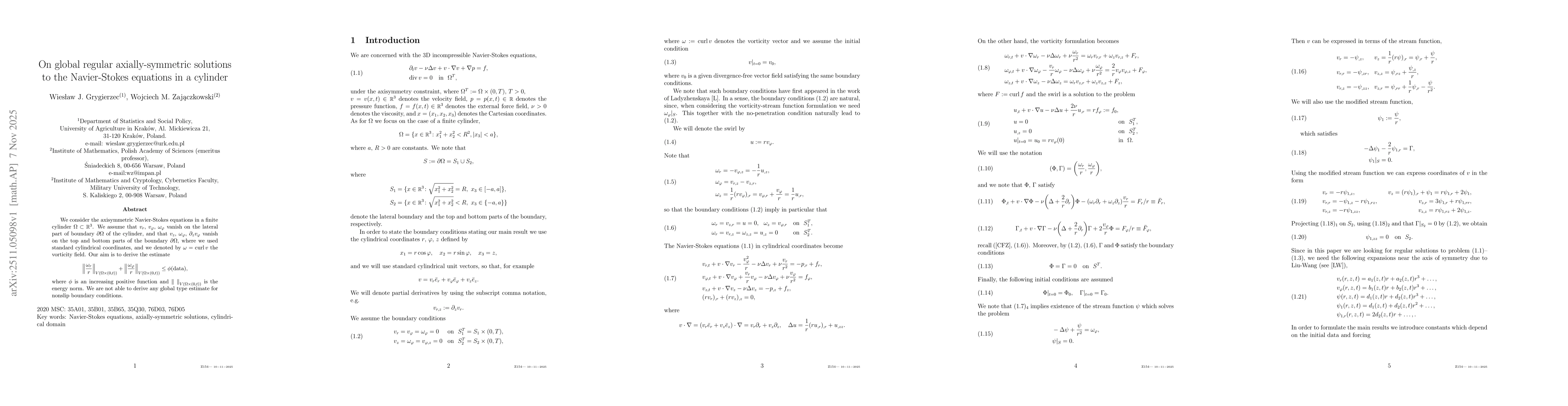 Thumbnail for On global regular axially-symmetric solutions to the Navier-Stokes equations in a cylinder
