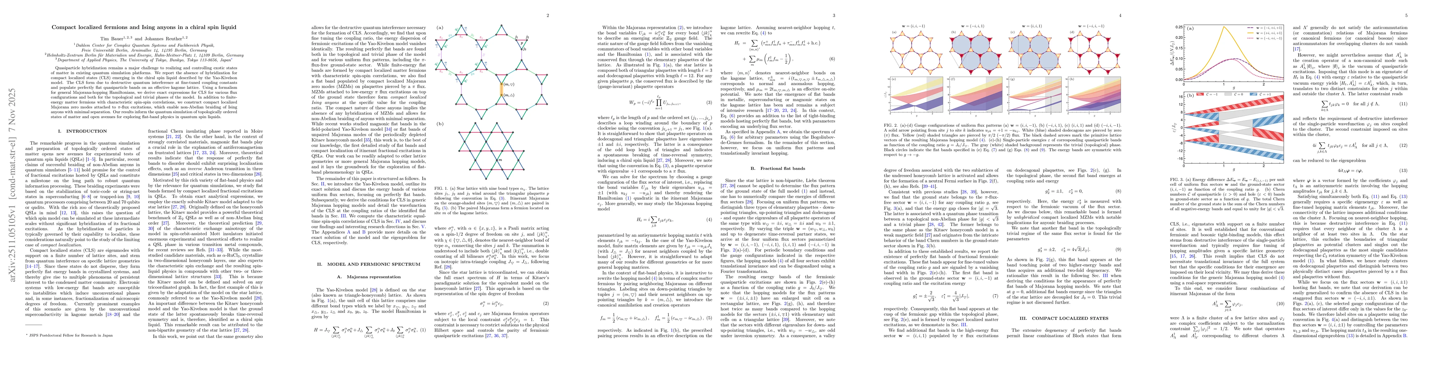 Thumbnail for Compact localized fermions and Ising anyons in a chiral spin liquid