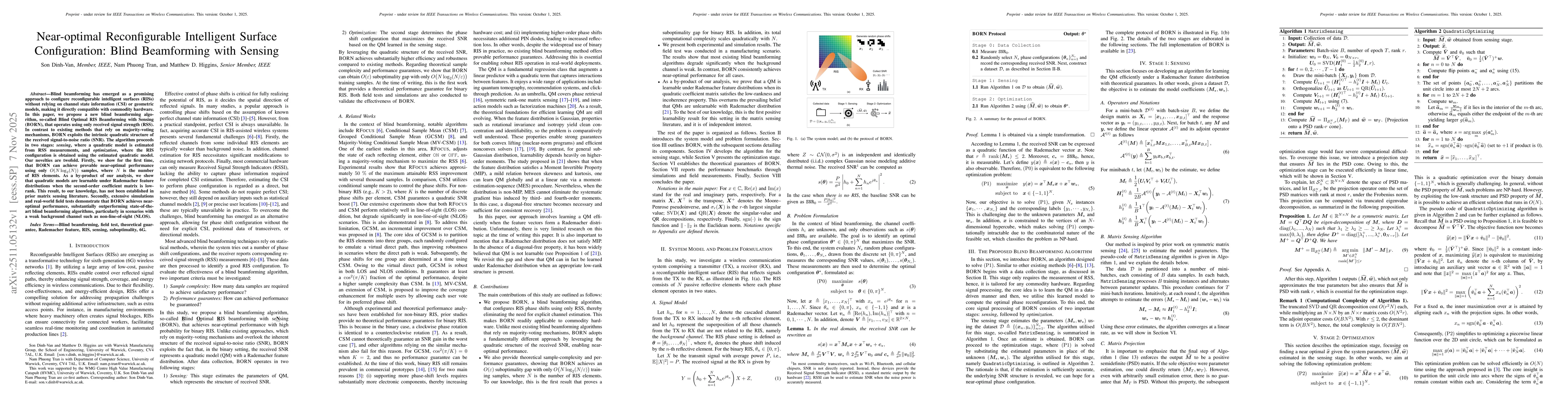 Thumbnail for Near-optimal Reconfigurable Intelligent Surface Configuration: Blind Beamforming with Sensing