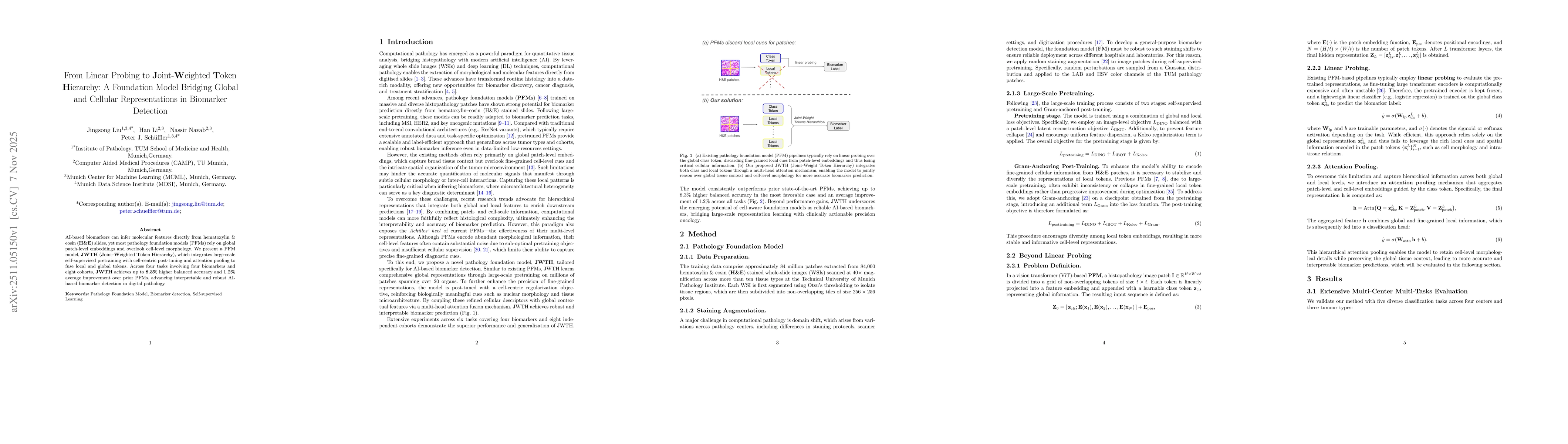 Thumbnail for From Linear Probing to Joint-Weighted Token Hierarchy: A Foundation Model Bridging Global and Cellular Representations in Biomarker Detection