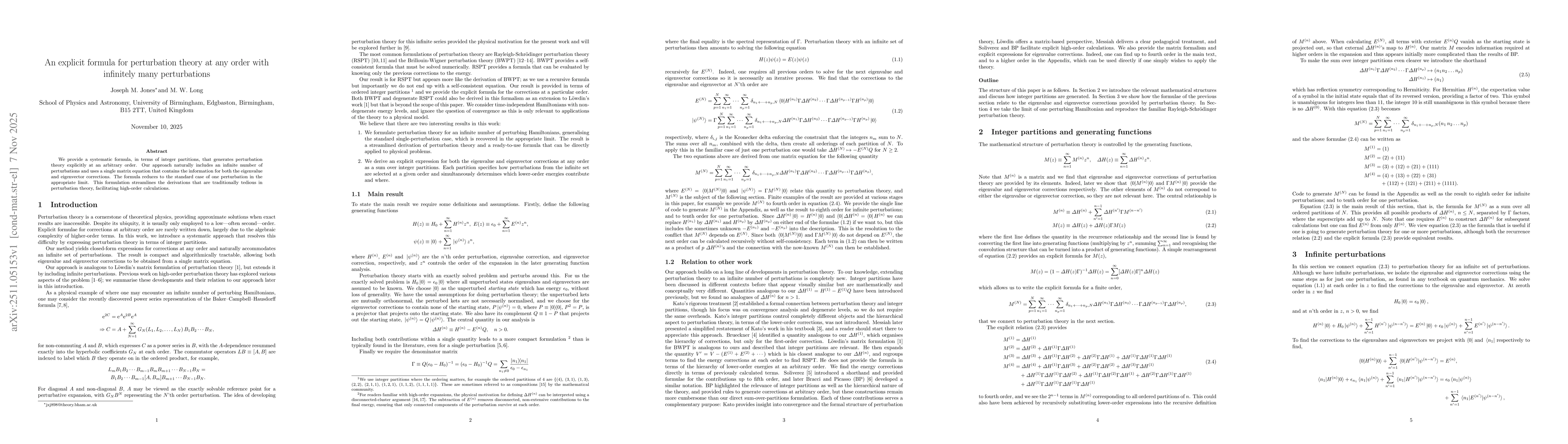 Thumbnail for An explicit formula for perturbation theory at any order with infinitely many perturbations