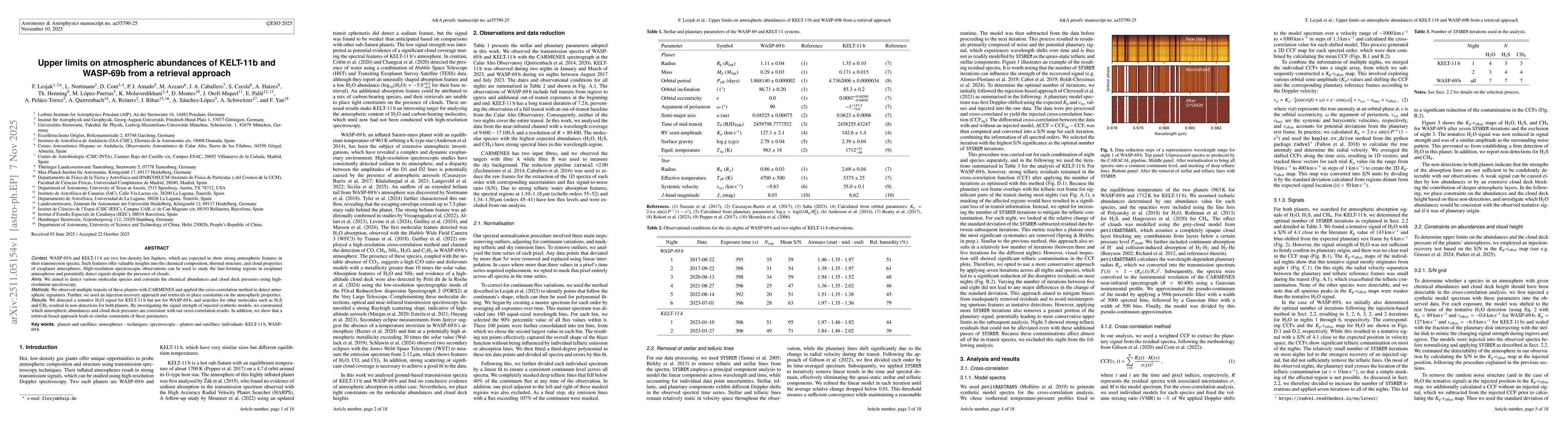 Thumbnail for Upper limits on atmospheric abundances of KELT-11b and WASP-69b from a retrieval approach