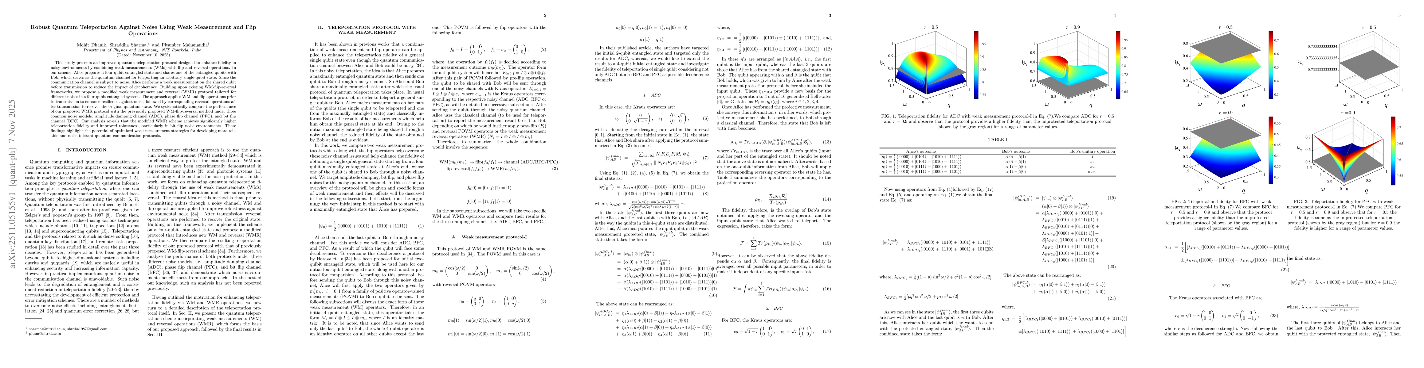 Thumbnail for Robust Quantum Teleportation Against Noise Using Weak Measurement and Flip Operations