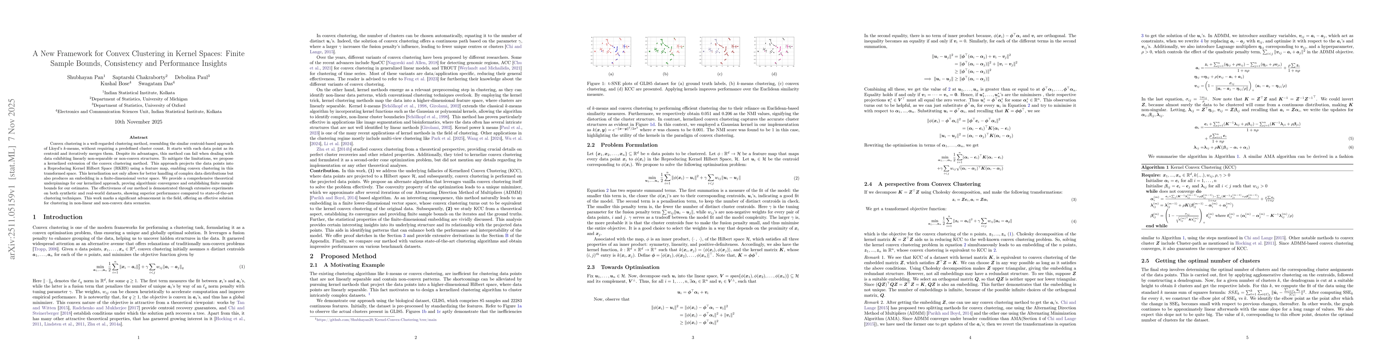 Thumbnail for A New Framework for Convex Clustering in Kernel Spaces: Finite Sample Bounds, Consistency and Performance Insights