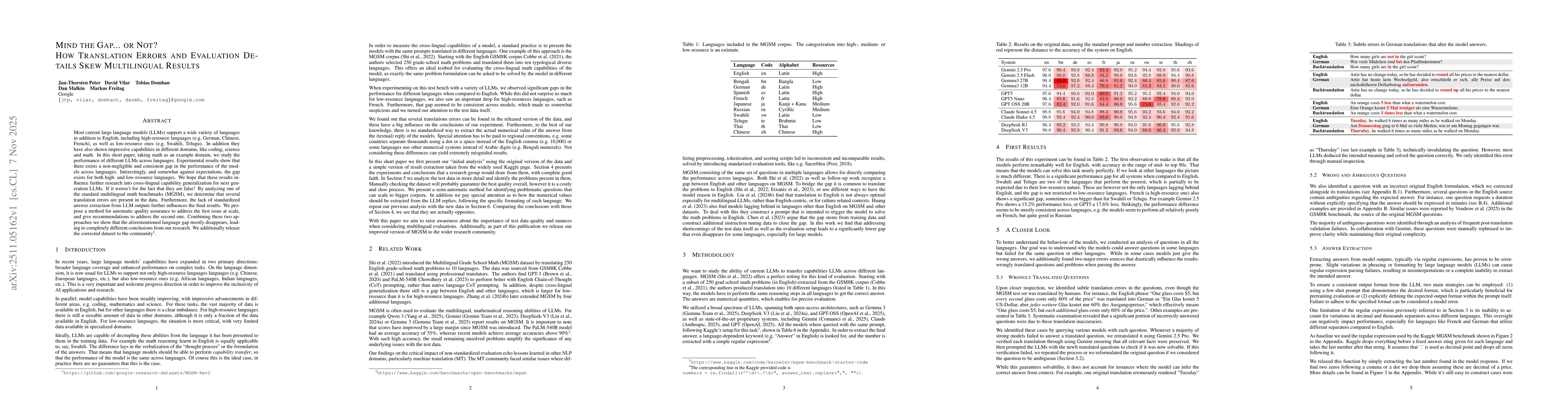 Thumbnail for Mind the Gap... or Not? How Translation Errors and Evaluation Details Skew Multilingual Results