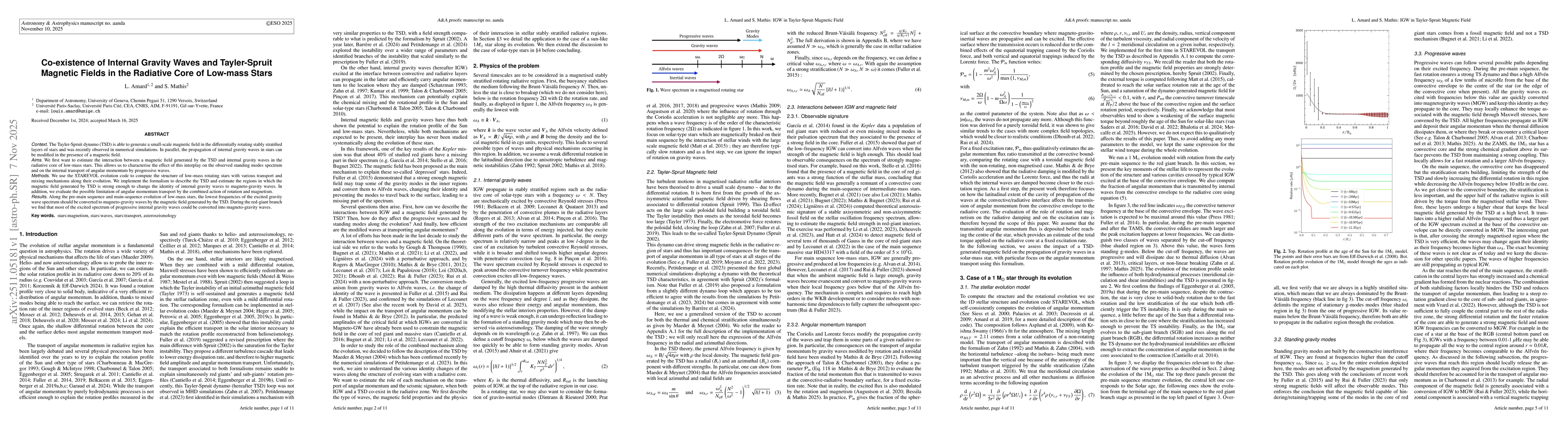 Thumbnail for Co-existence of Internal Gravity Waves and Tayler-Spruit Magnetic Fields in the Radiative Core of Low-mass Stars
