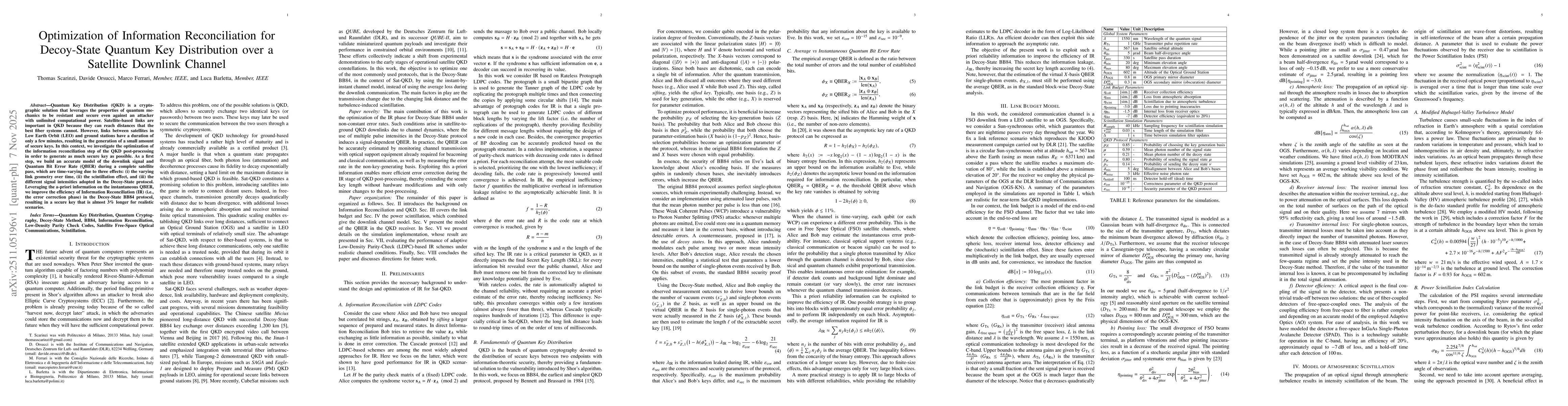 Thumbnail for Optimization of Information Reconciliation for Decoy-State Quantum Key Distribution over a Satellite Downlink Channel