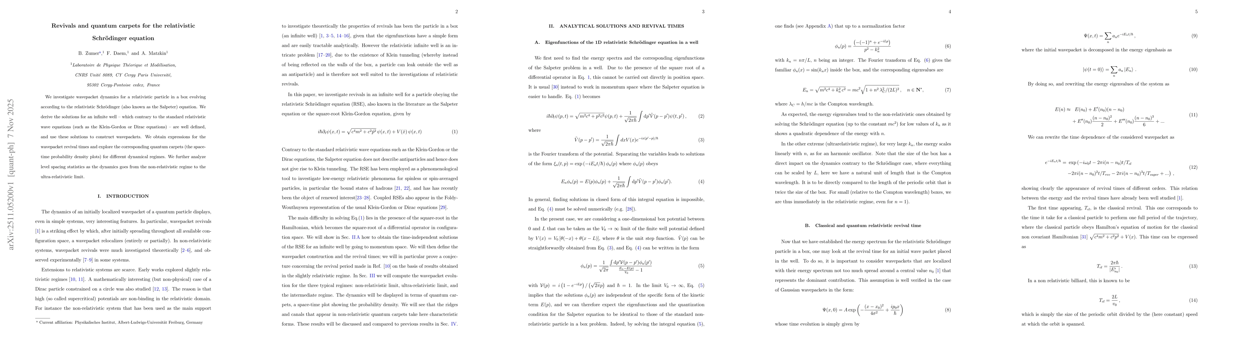 Thumbnail for Revivals and quantum carpets for the relativistic Schrödinger equation