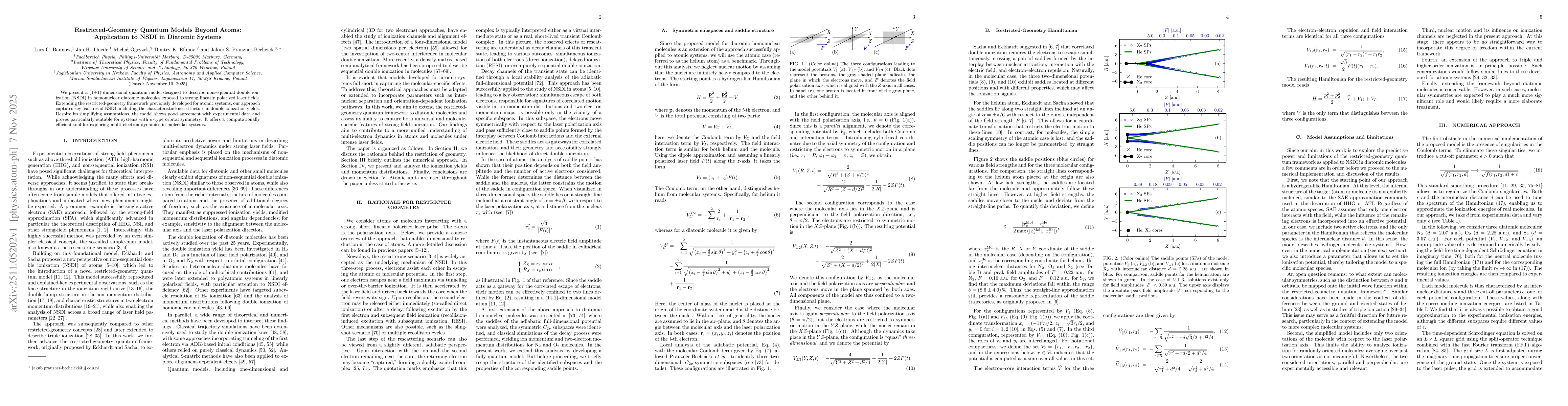 Thumbnail for Restricted-Geometry Quantum Models Beyond Atoms: Application to NSDI in Diatomic Systems