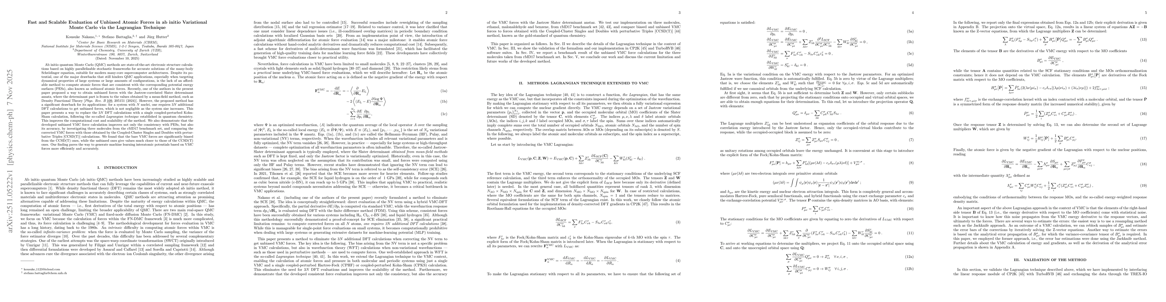Thumbnail for Fast and Scalable Evaluation of Unbiased Atomic Forces in ab initio Variational Monte Carlo via the Lagrangian Technique