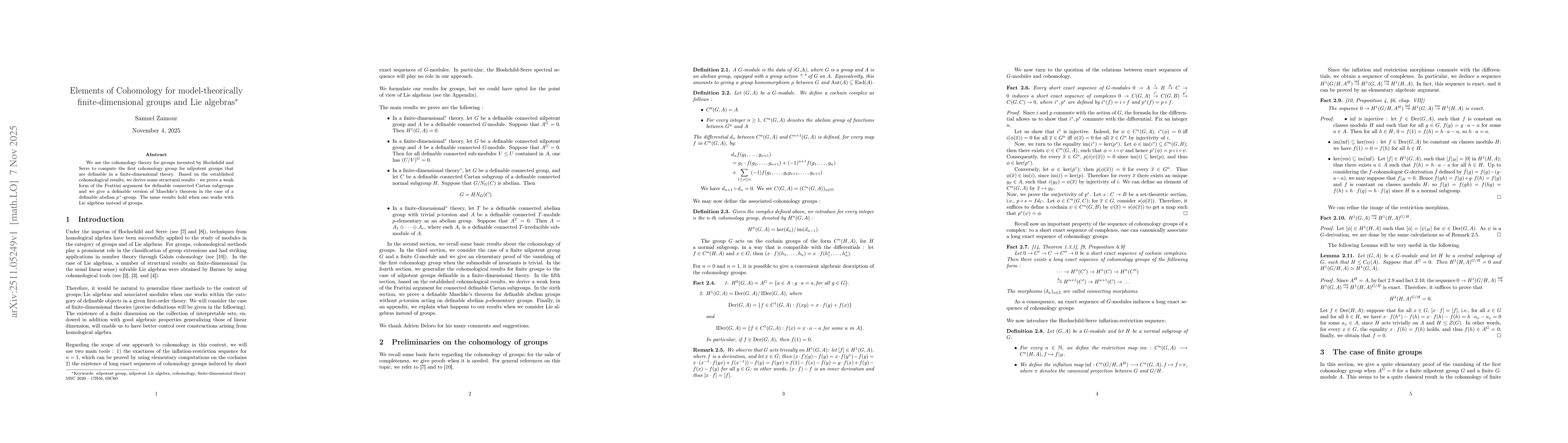 Thumbnail for Elements of Cohomology for model-theorically finite-dimensional groups and Lie algebras