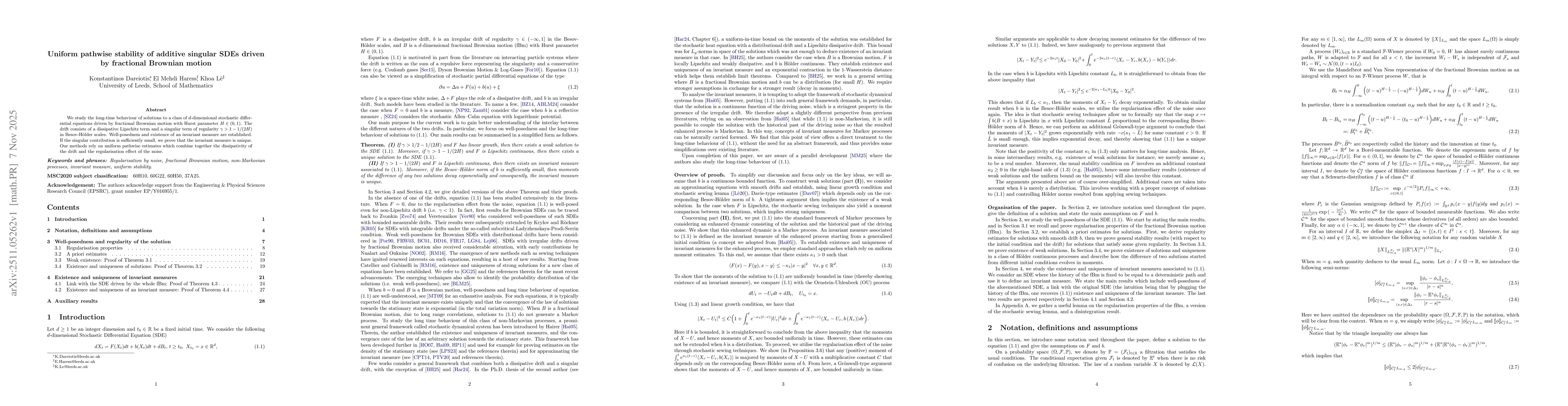 Thumbnail for Uniform pathwise stability of additive singular SDEs driven by fractional Brownian motion