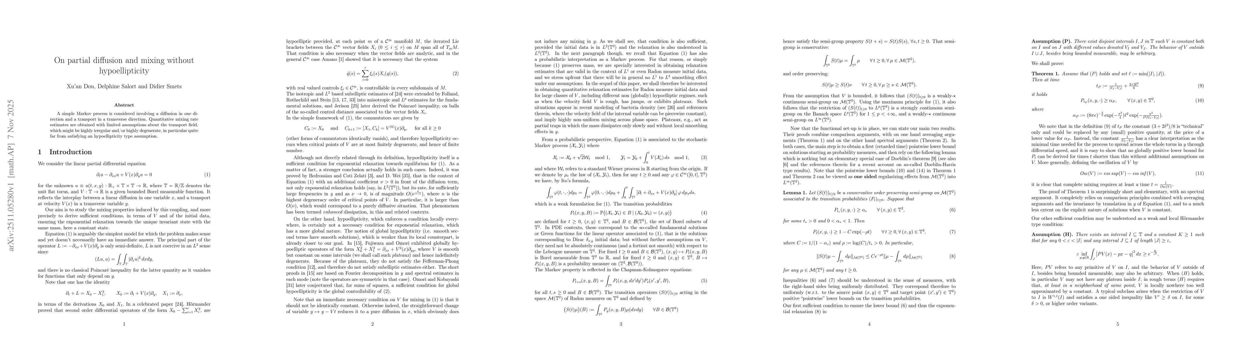 Thumbnail for On partial diffusion and mixing without hypoellipticity
