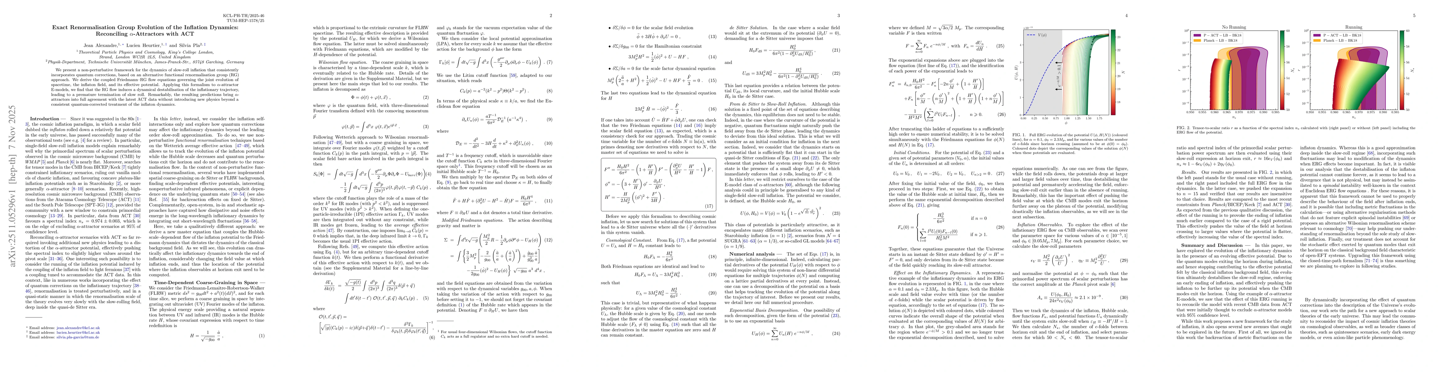 Thumbnail for Exact Renormalisation Group Evolution of the Inflation Dynamics: Reconciling $α$-Attractors with ACT