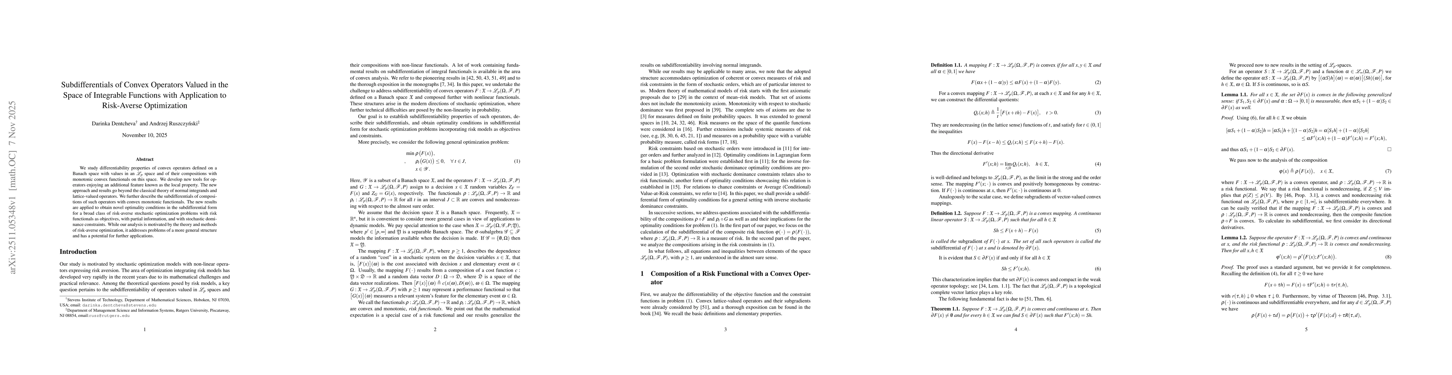 Thumbnail for Subdifferentials of Convex Operators Valued in the Space of Integrable Functions with Application to Risk-Averse Optimization