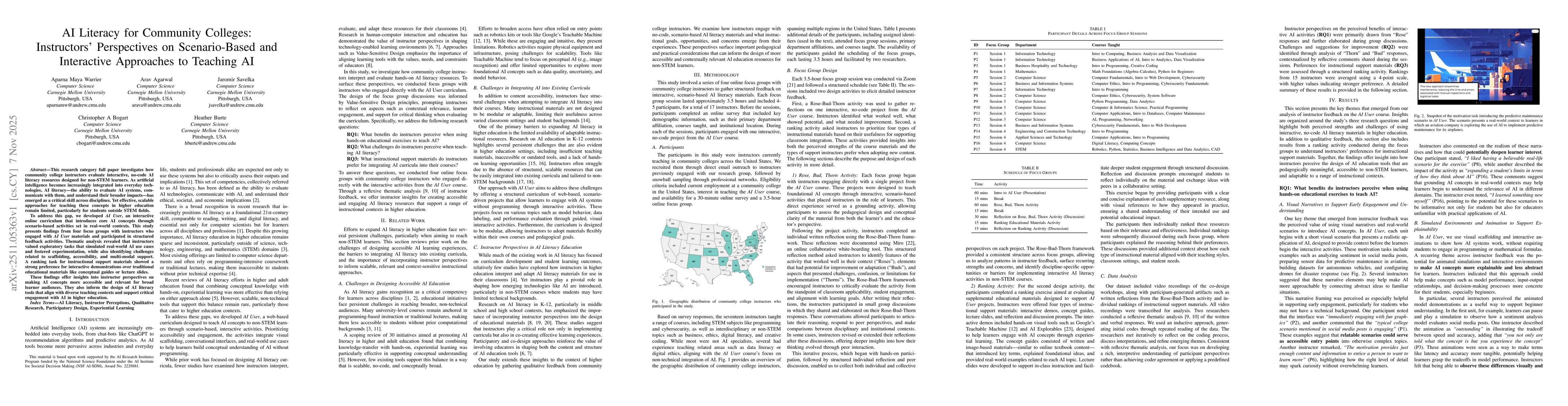 Thumbnail for AI Literacy for Community Colleges: Instructors' Perspectives on Scenario-Based and Interactive Approaches to Teaching AI