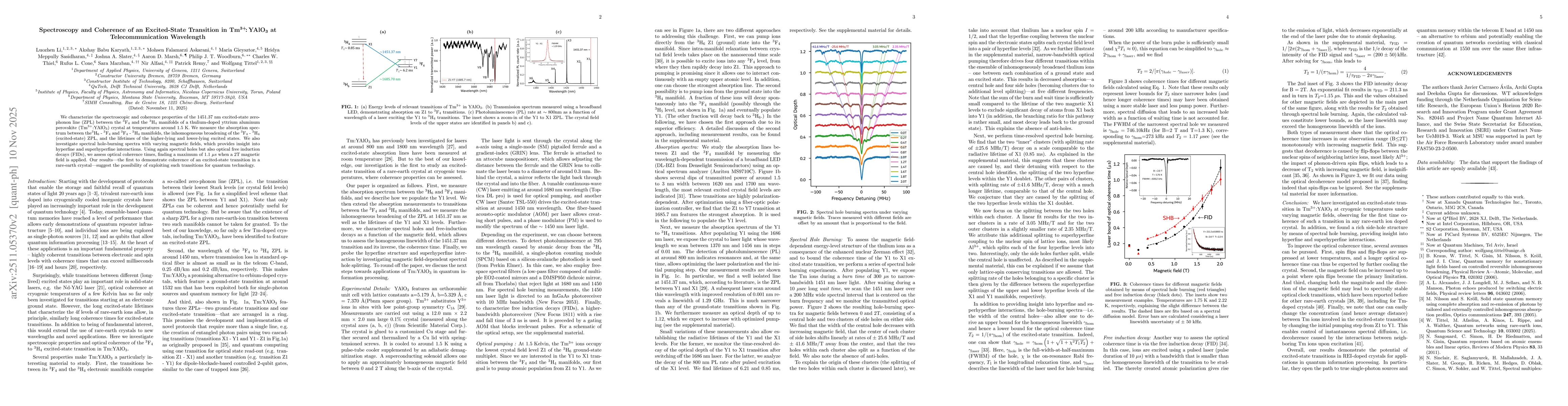 Thumbnail for Spectroscopy and Coherence of an Excited-State Transition in $\text{Tm}^{3+}$:$\text{YAlO}_{3}$ at Telecommunication Wavelength