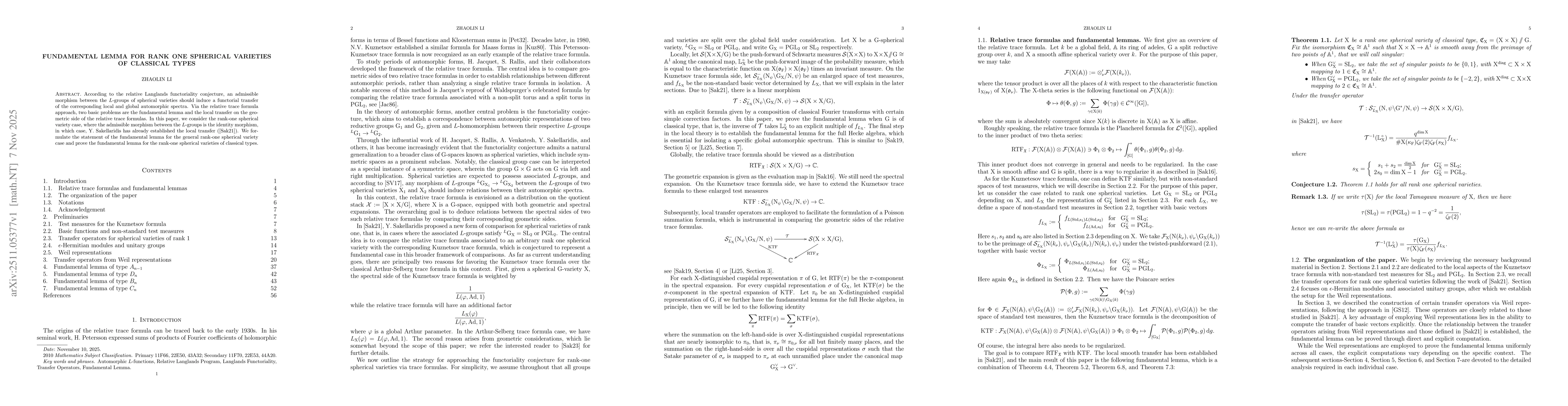 Thumbnail for Fundamental Lemma for Rank One Spherical Varieties of Classical Types