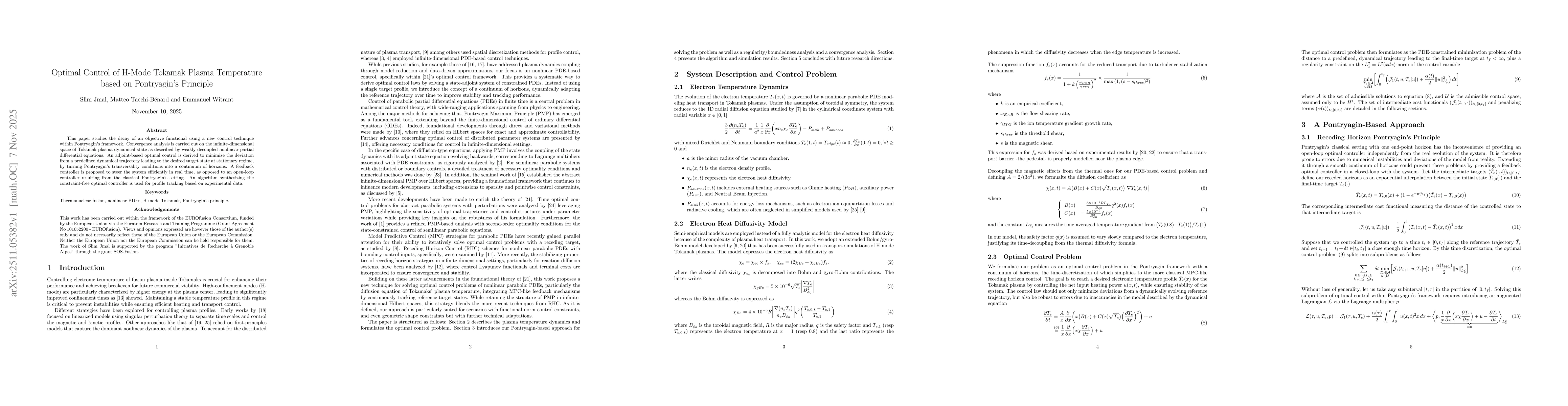 Thumbnail for Optimal Control of H-Mode Tokamak Plasma Temperature based on Pontryagin's Principle