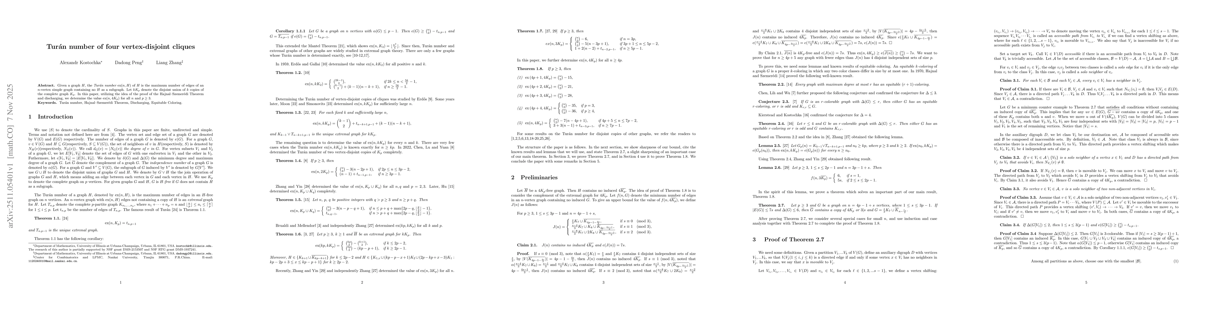 Thumbnail for Turán number of four vertex-disjoint cliques