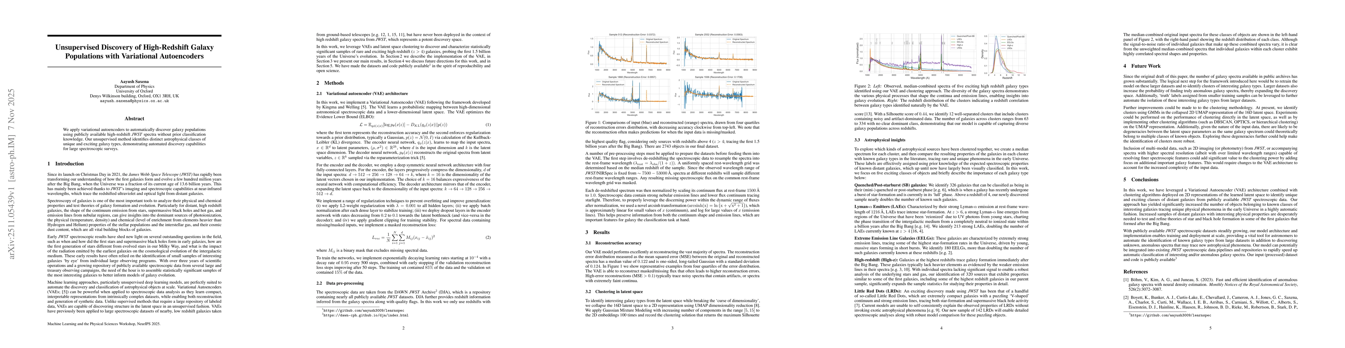 Thumbnail for Unsupervised Discovery of High-Redshift Galaxy Populations with Variational Autoencoders
