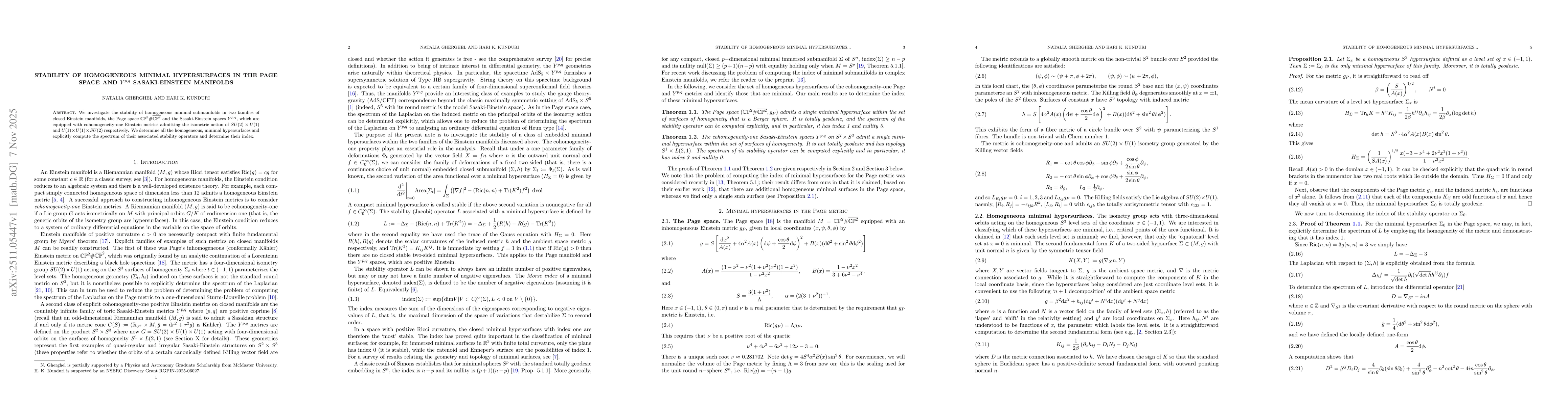 Thumbnail for Stability of Homogeneous minimal hypersurfaces in the Page space and $Y^{p,q}$ Sasaki-Einstein manifolds