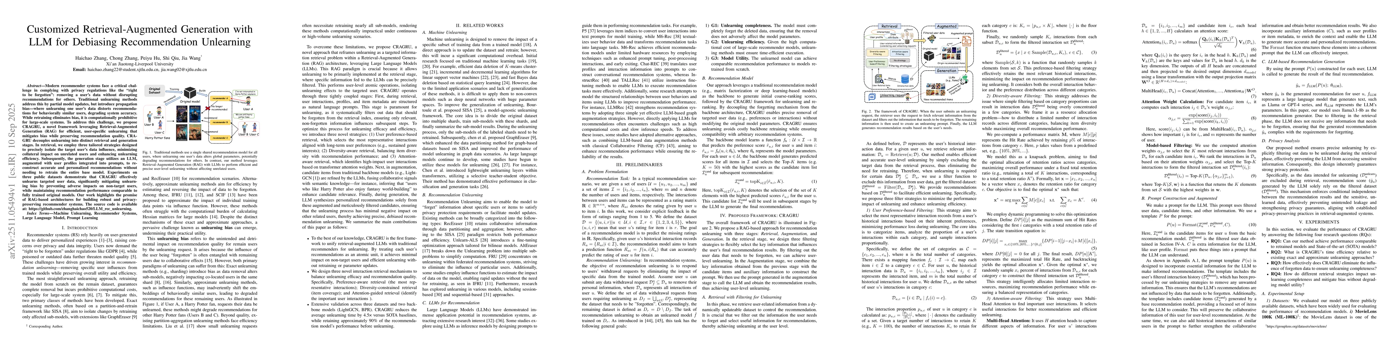 Thumbnail for Customized Retrieval-Augmented Generation with LLM for Debiasing Recommendation Unlearning