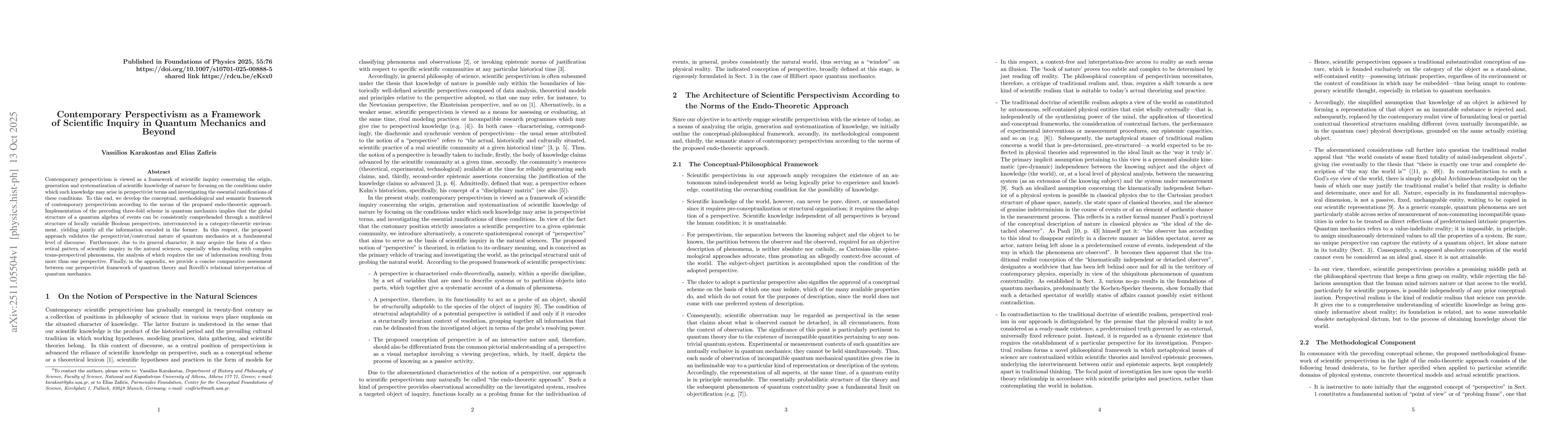 Thumbnail for Contemporary Perspectivism as a Framework of Scientific Inquiry in Quantum Mechanics and Beyond