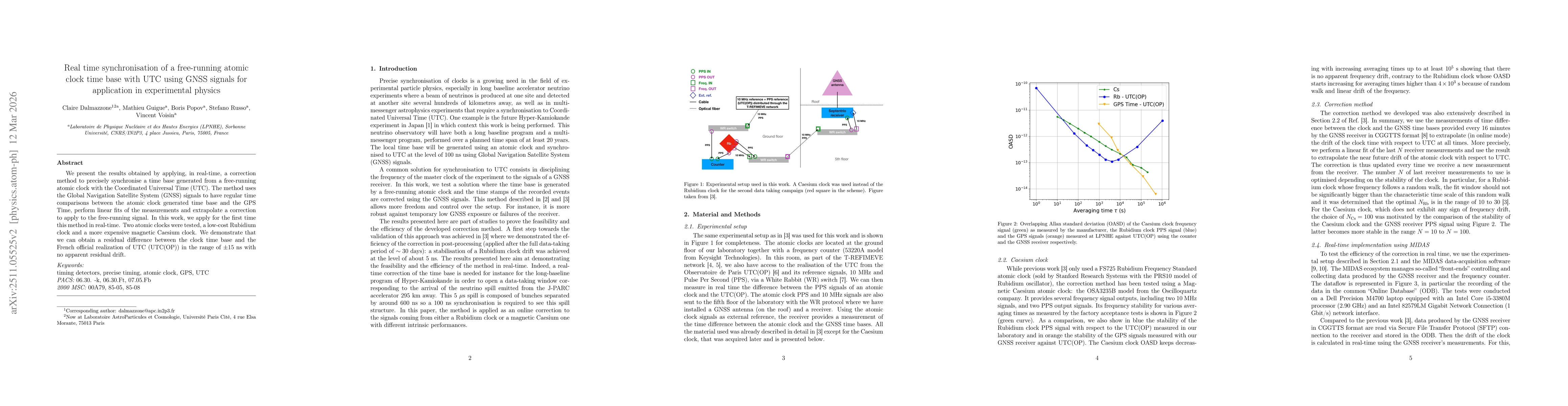 Thumbnail for Real time synchronisation of a free-running atomic clock time base with UTC using GNSS signals for application in experimental physics